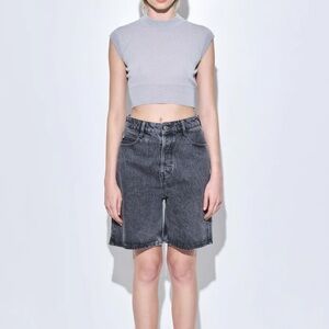 DE ROCOCO MID RISE WIDE LEG DENIM BERMUDA SHORTS GRAY 26